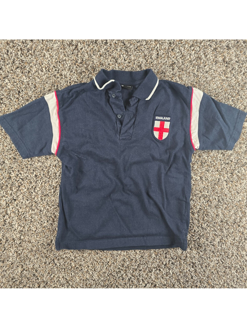 Boys Sz S Short Sleeve Cotton Polo Shirt England Embroidered Navy Blue